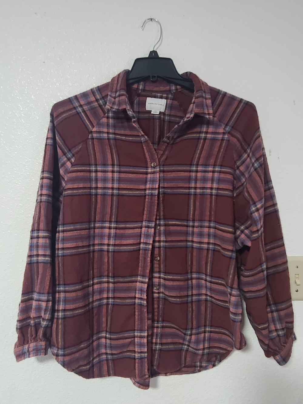 American Eagle Rust and Navy Plaid Shirt